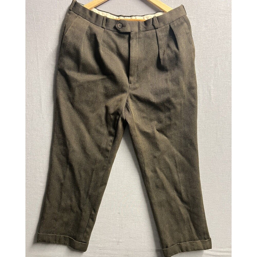 Vintage Paul Stuart Dress Pants Mens 34 Brown Wool Cuffed Comfort Made In USA